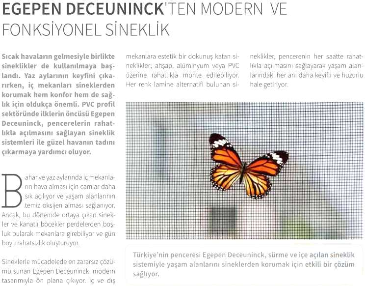 Egepen Deceuninck'ten Modern ve Fonksiyonel Sineklik