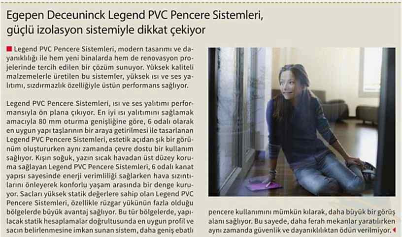 Egepen Deceuninck Legend PVC Pencere Sistemleri, Güçlü İzolasyon Sistemiyle Dikkat Çekiyor