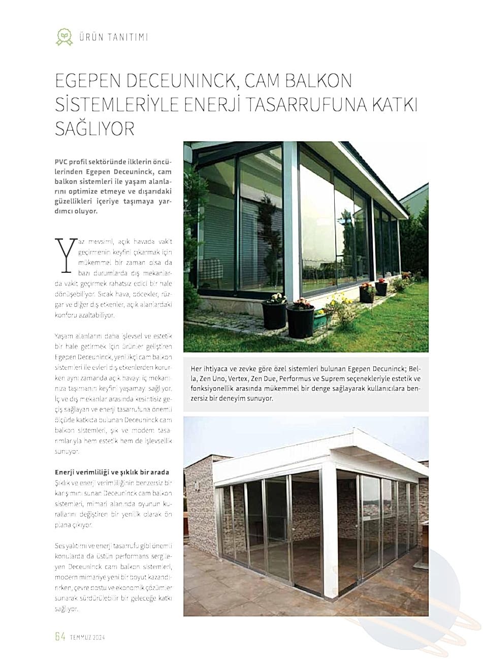 Egepen Deceuninck, Cam Balkon Sistemleriyle Enerji Tasarrufuna Katkı Sağlıyor